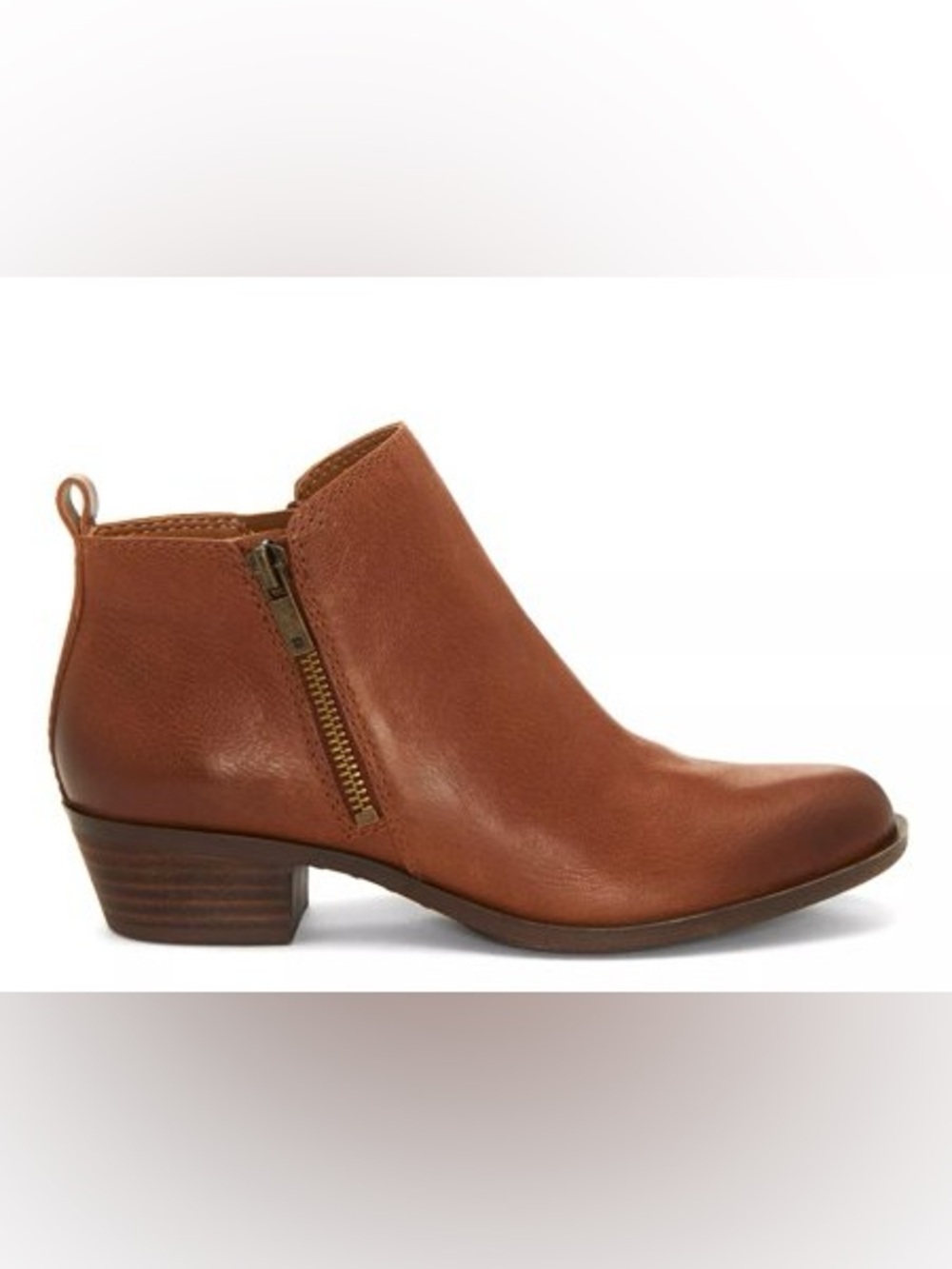 Lucky Brand Basel Leather Ankle Boots Brown Toffee Dual Zip Block Heel Size 11